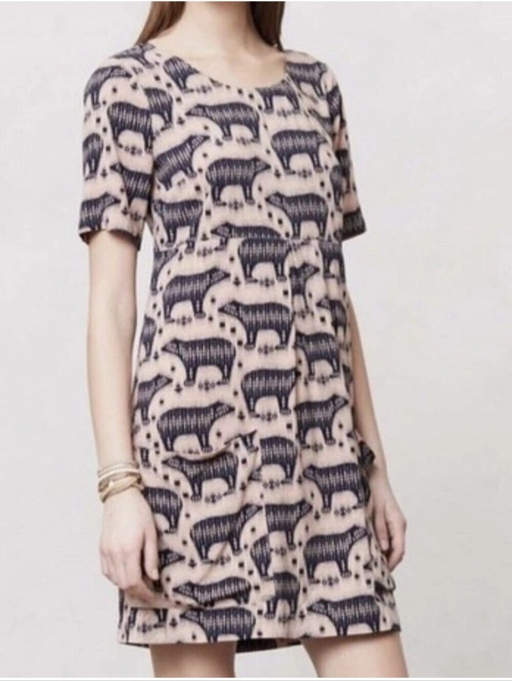 Anthropologie Maeve Artsy Bear Animal Print Dress Size 8